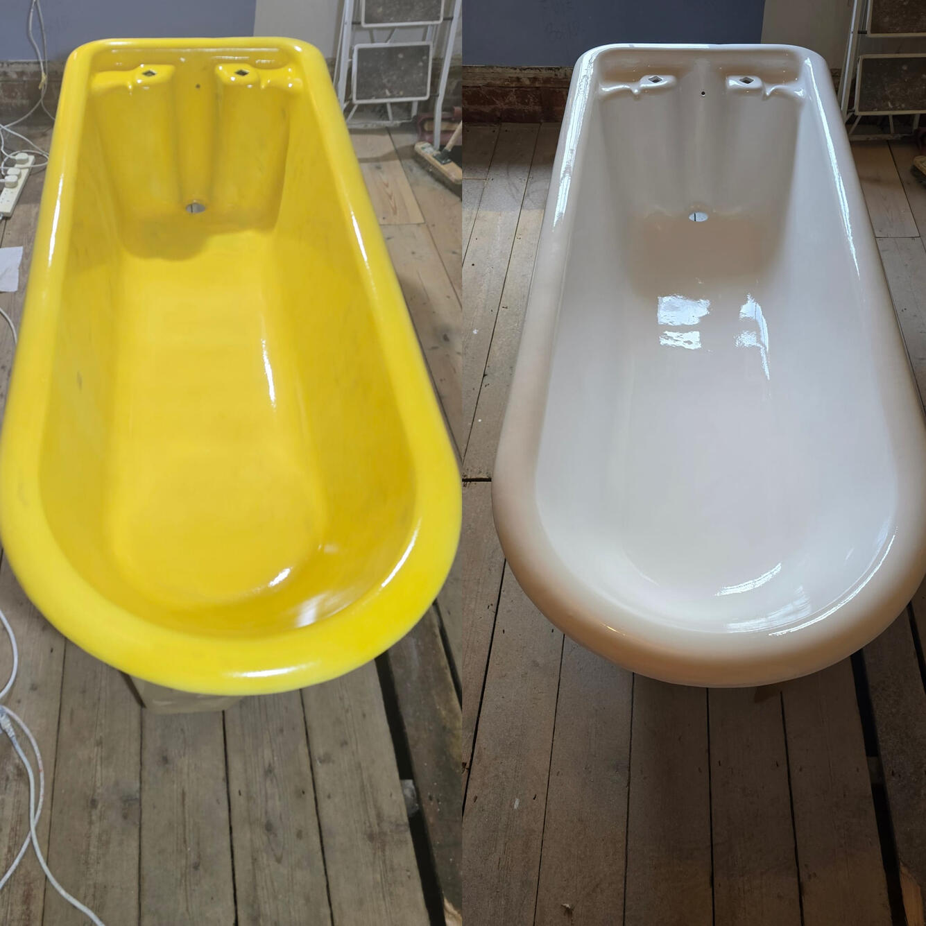 CAST IRON BATH RESURFACED BEFORE AND AFTER PHOTOS OF A CAST IRON ROLL TOP BATH RE-ENAMELLED IN GLASTONBURY