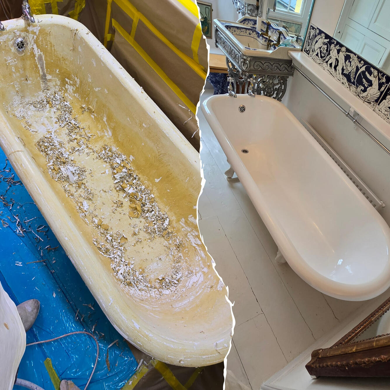ROLL TOP BATH RE-ENAMELLED IN a Taunton HOME BEFORE AND AFTER PICTURE OF A VICTORIAN CAST IRON ROLL TOP BATH, WAS STRIPPED OF THE OLD ENAMELL AND RESURFACED IN A BRILLIANT WHITE GLOSS IN Taunton