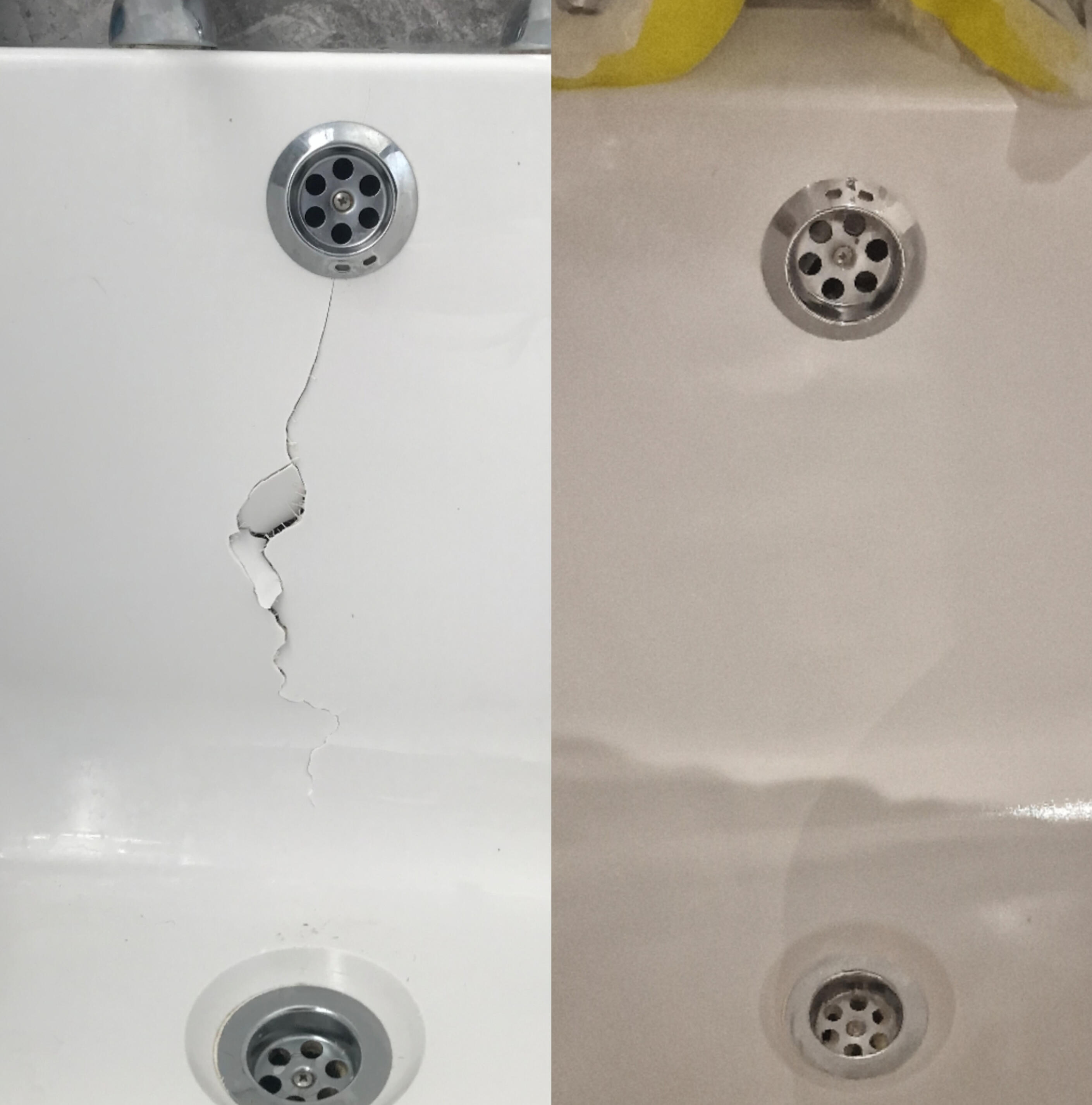 Acrylic Bath Crack Repair Before & After photos of an Acrylic Bath Crack Repair in SOMERSET